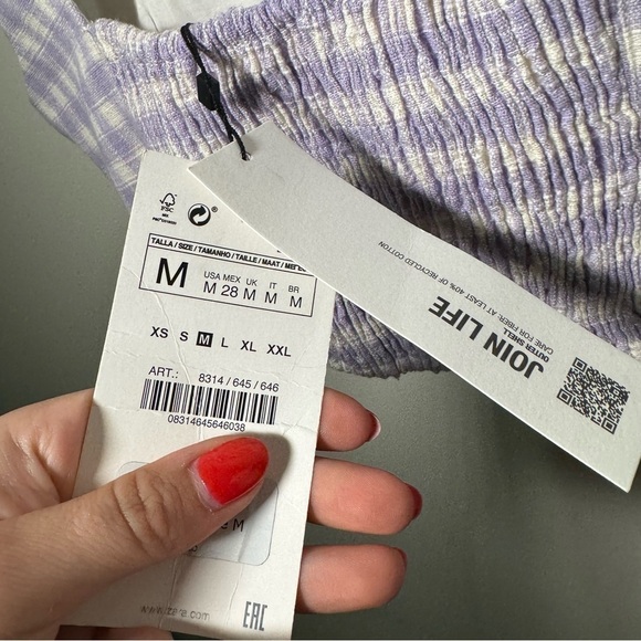 NWT ZARA GINGHAM LAVENDER PASTEL CROPPED TOP coquette M - Picture 5 of 6